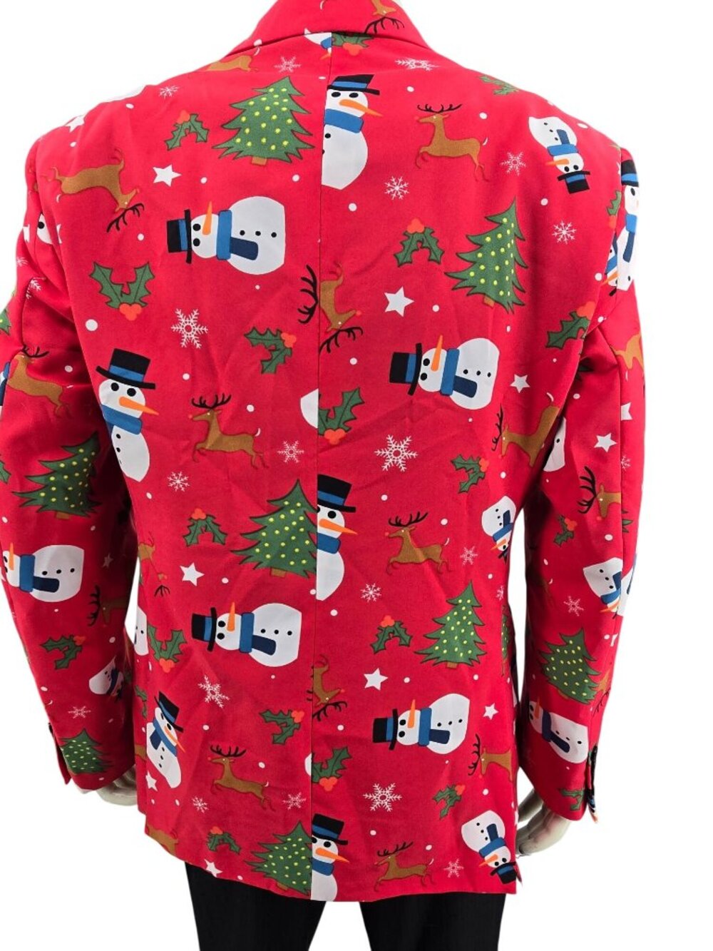 OppoSuits Christmas Suit - Red With Snowman Reindeer & Tree Print - Size 42 US - Picture 3 of 13